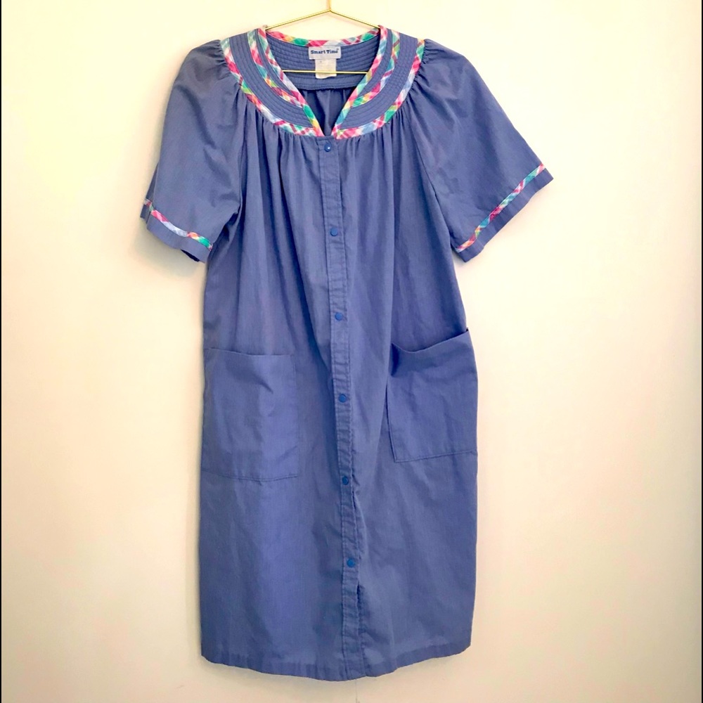 Blue Vintage Cottagecore Button Down Frock Nap Dress.